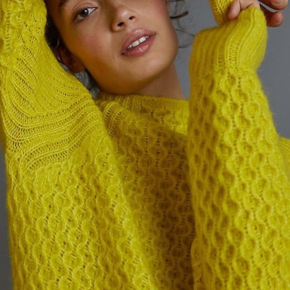Anthropologie Bia Mock Neck Alpaca Blend Tunic Sweater in Neon Chartreuse XSMALL - Picture 13 of 13